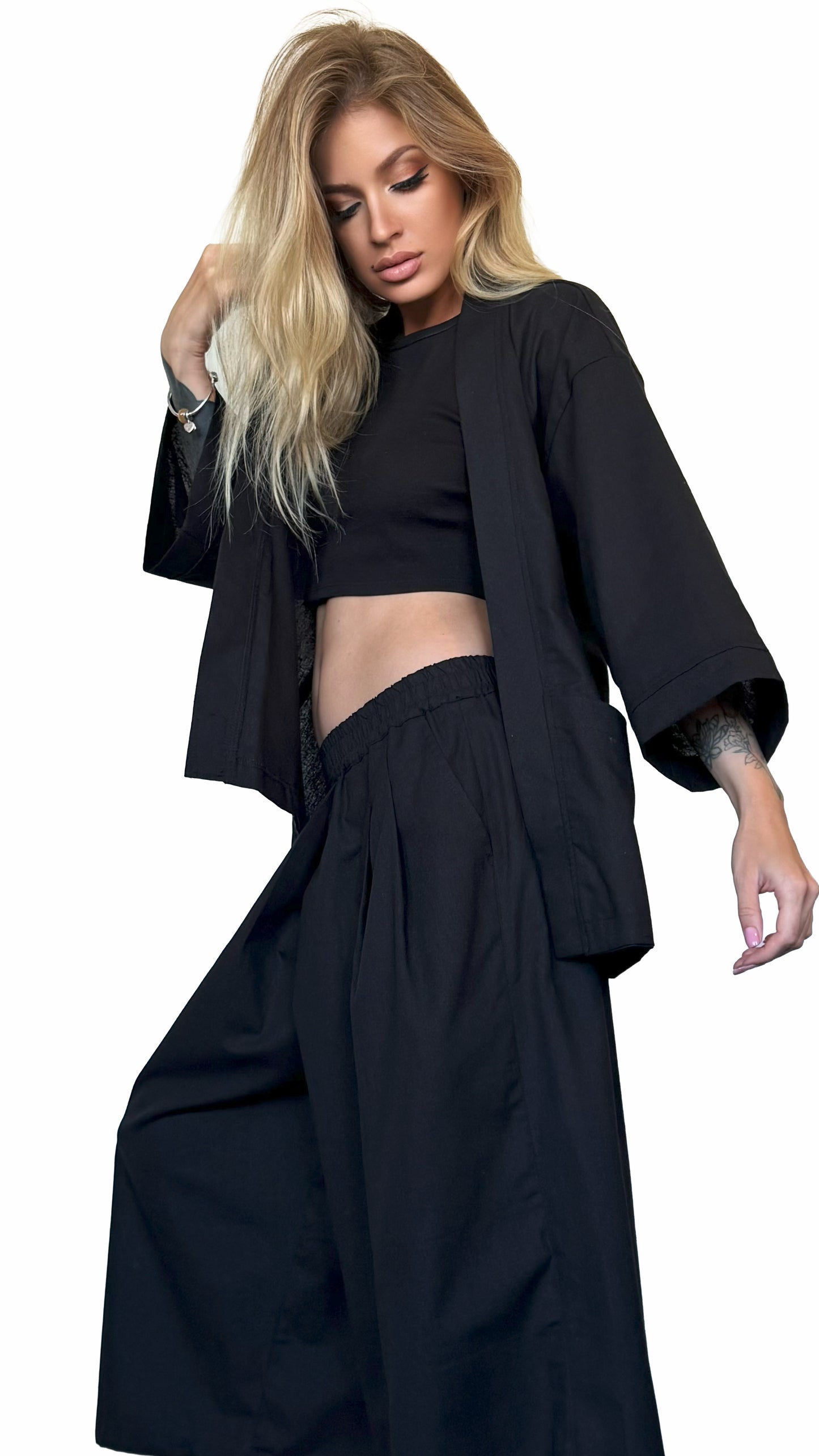 SHORT LINEN KIMONO TOP